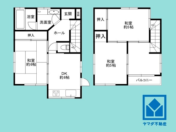 西宮市甲子園町の間取り|3LDK、土地面積77.74平米、建物面積63.99平米、木造2階建。