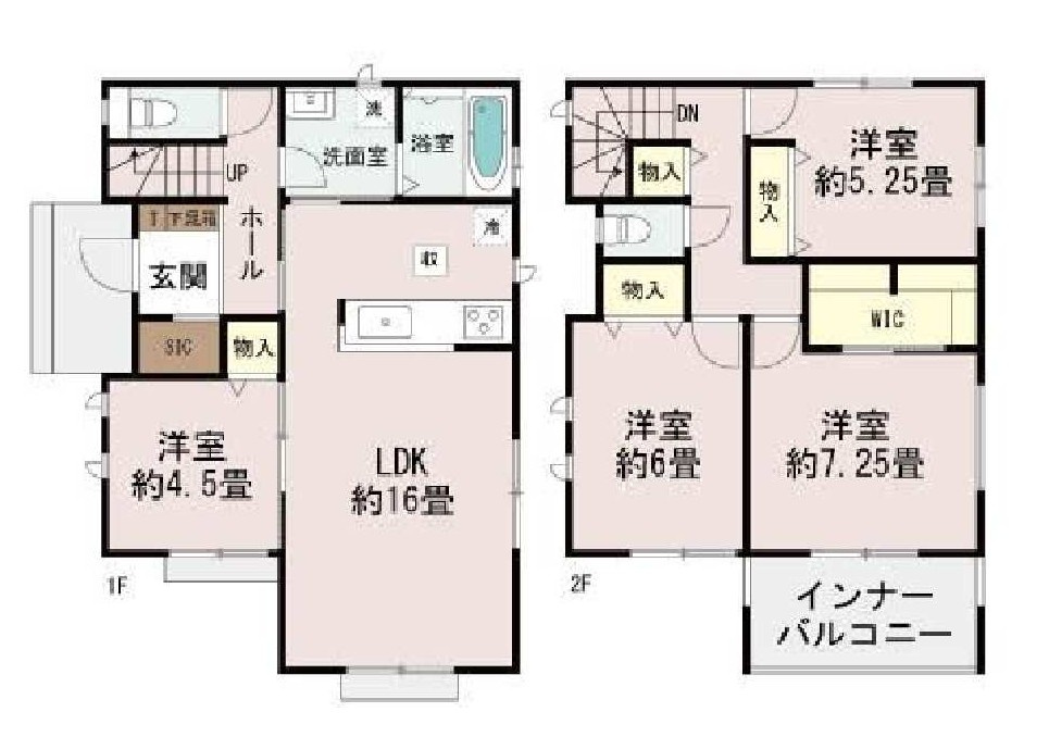 新築　佐波郡玉村町下新田　Heartful　Town　A号棟の間取り|建物面積103.92㎡　シューズインクローク・ウォークインクローゼット・各部屋収納付きで便利です！インナーバルコニーなので突然の雨でもお洗濯物も安心です♪
