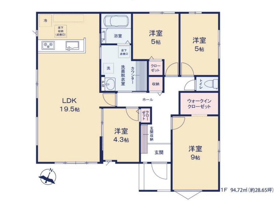 つくば市前野3期　新築戸建　1号棟の間取り