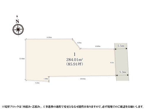 【区画図】 【区画図】 | 敷地面積が85坪とゆとりがあるため、お庭・駐車スペースをしっかりと確保できます。周辺は落ち着いた雰囲気の住宅街なので、ゆったりと過ごせそうですね。