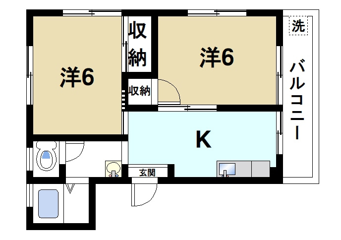 大奥マンションBの間取り|2Kの間取りです