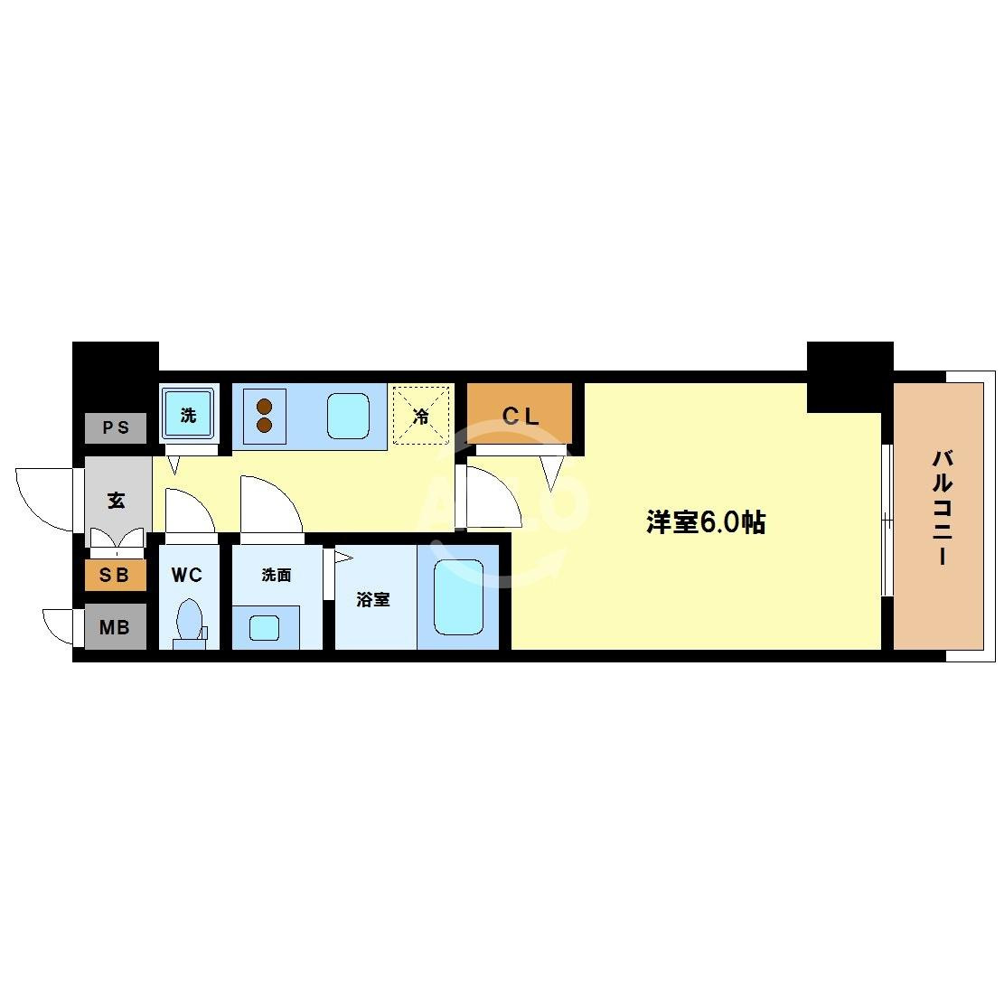 プレサンス北浜ラフェスタの間取り|プレサンス北浜ラフェスタ　洋室6帖