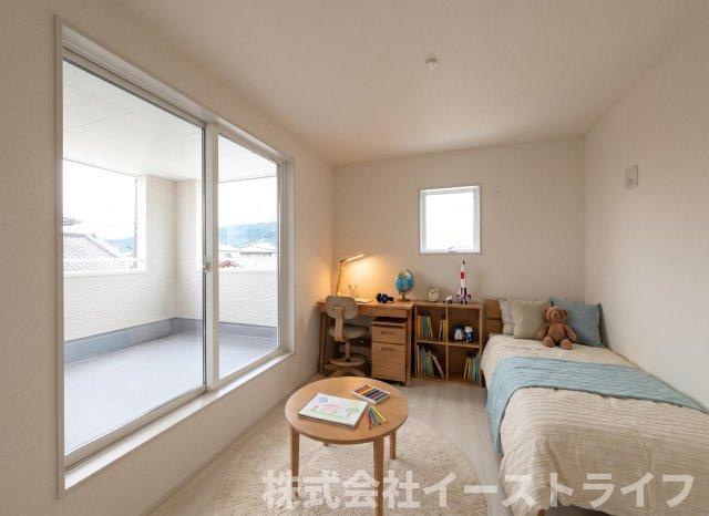 【新築戸建】　いわき市錦町江栗1丁目第2　長期優良住宅　全1棟の子供部屋|同社施工写真　洋室家具配置イメージ　本画像はCGで作成しており、実際に現地に 家具は置かれておりません。また、価格に 家具は含まれておりません。
