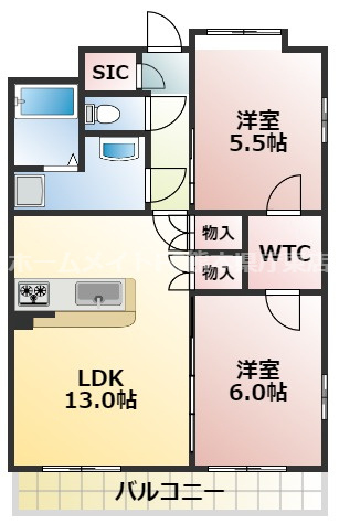 熊本市中央区九品寺６丁目の賃貸マンションの間取り