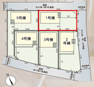 【区画図】 | 芳賀小学校・郡山第四中学校区　GRADLE GAEDEN 郡山市横塚　第１１　全５棟　１号棟 | 【区画図】１号棟　駐車スペース３～４台と広々しています。