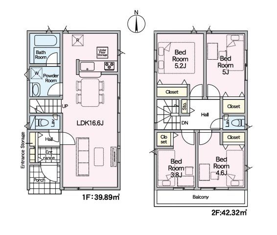 福岡市南区屋形原3丁目第10-3棟（2号棟）の間取り|全居室収納付きで便利です。