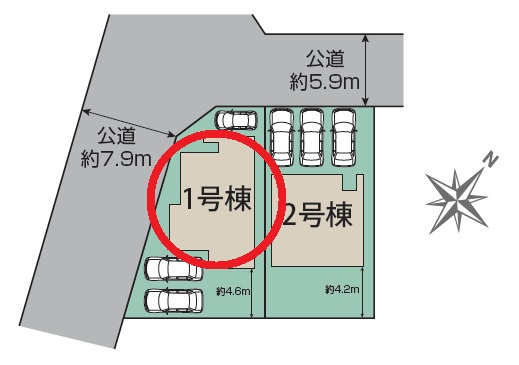 豊田市高美町4丁目　新築分譲住宅　全2棟　1号棟の区画図