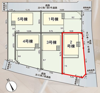【区画図】 | 芳賀小学校・郡山第四中学校区　GRADLE GAEDEN 郡山市横塚　第１１　全５棟　２号棟 | 【区画図】２号棟　駐車スペース３～４台と広々しています。