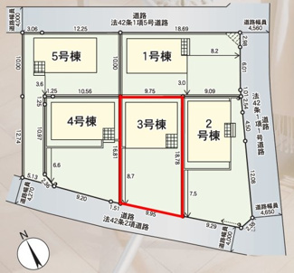 【区画図】 | 芳賀小学校・郡山第四中学校区　GRADLE GAEDEN 郡山市横塚　第１１　全５棟　３号棟 | 【区画図】３号棟　駐車スペース３～４台と広々しています。