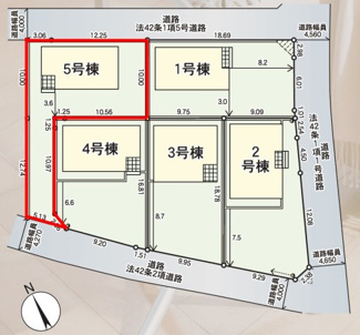 【区画図】 | 芳賀小学校・郡山第四中学校区　GRADLE GAEDEN 郡山市横塚　第１１　全５棟　５号棟 | 【区画図】５号棟　駐車スペース３～４台と広々しています。