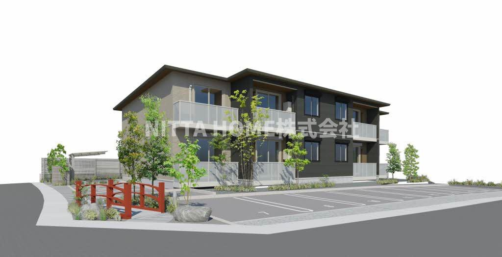 プエンテ　サツキの外観パース|都市ガスのエコジョーズ使用◇インターネット無料やオートロック付き☆彡エアコン全室装備！