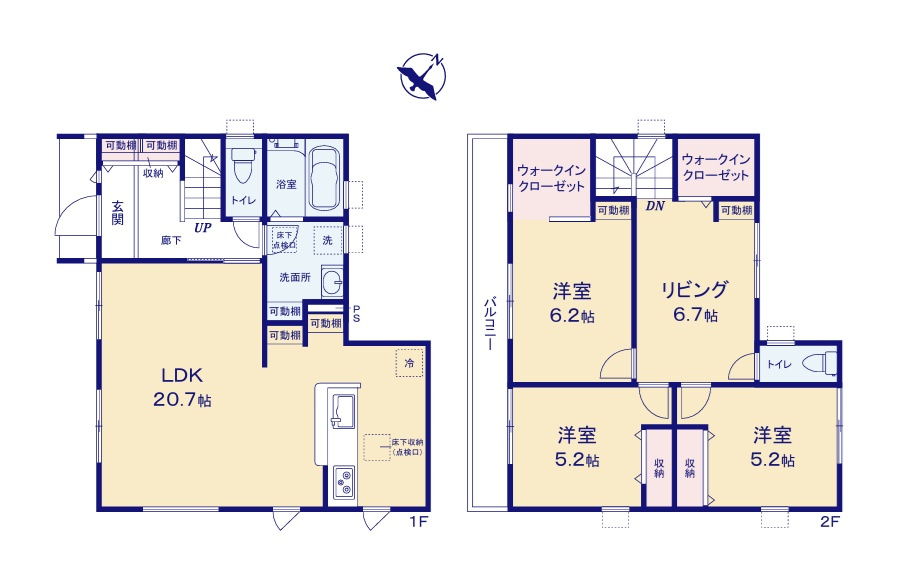 リーブルガーデン  日立市田尻町　6期　4の間取り|　
☆2階への階段すぐの6.7帖の空間が魅力的！お子様のお友達が遊びに来た時などにも嬉しい場所です。他の部屋には立ち入らせずプライバシーを守りながら寛げます。