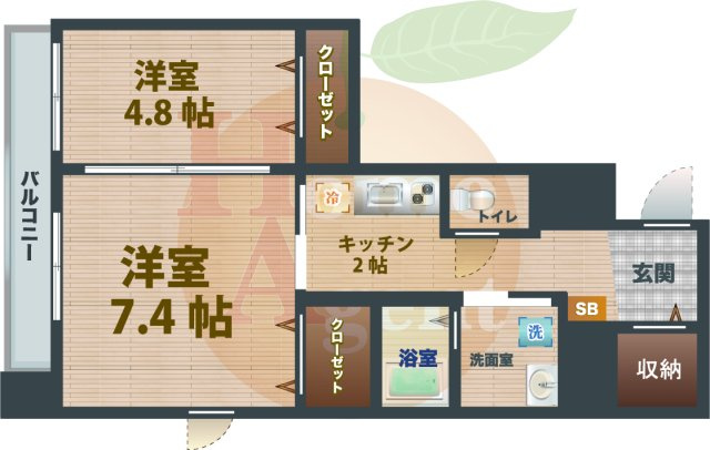 【間取り】 | グランシャン | 2Kのお部屋です。