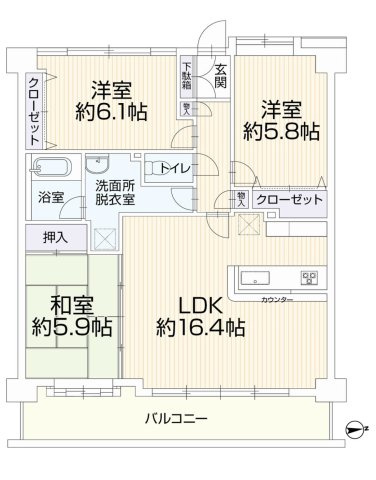 【間取り】 | レクシオ大和田 | 3LDKは、リビングダイニングキッチンと3つの居室がある間取り。ファミリー層に非常に人気の高い間取りで、広々としたリビングで家族団らんを楽しみ、個室でプライベートな時間も確保できるのが大きな魅力です。