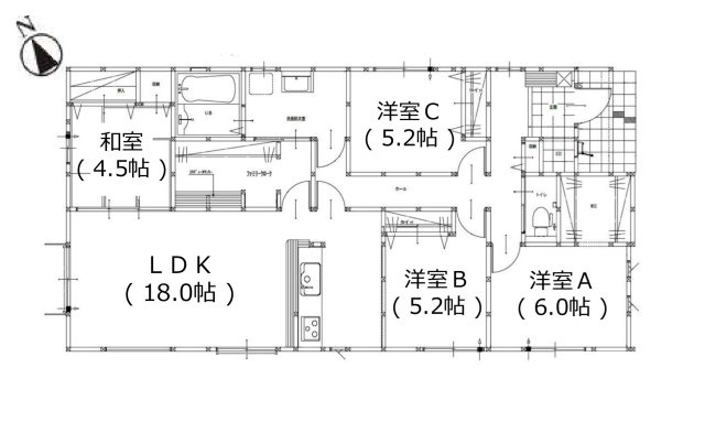 太宰府市御笠1丁目第1-2棟（1号棟）の間取り|全居室収納付きで便利です。