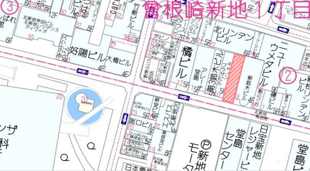 大阪市北区曾根崎新地１丁目の店舗一部の地図