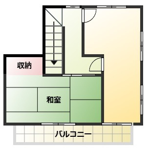 荒尾市一部借家の間取り|2階。和室と広い洋室、バルコニーがあります。