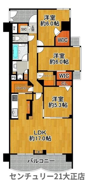 朝日プラザヴェルデュール大正三軒家の間取り