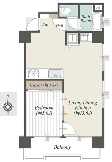 【間取り】 | パラスト大山 | 南東向きのお部屋！陽当たり・通風良好！