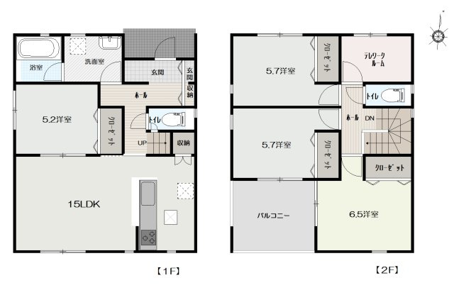 高知市比島町　新築戸建ての間取り|4LDK+Sの広々な間取りは、建物面積106.91平米の使い勝手がいい設計です。3帖のテレワークルームや全居室収納、シューズボックスが完備されており、ご家族全員が快適に暮らせる住まいです。