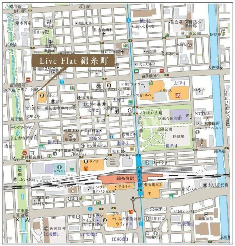 【地図】ＬｉｖｅＦｌａｔ錦糸町