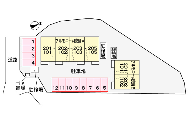 アルモニー羽曳野Ａの区画図