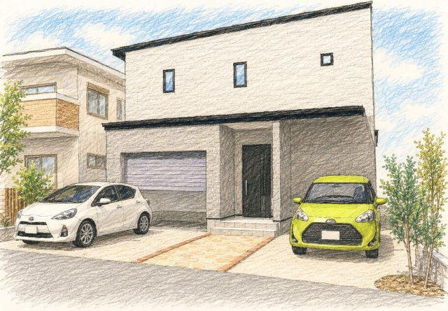 久留米市国分町　新築戸建の外観パース