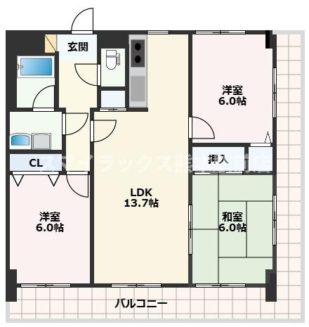 熊本市中央区大江６丁目の賃貸マンションの間取り
