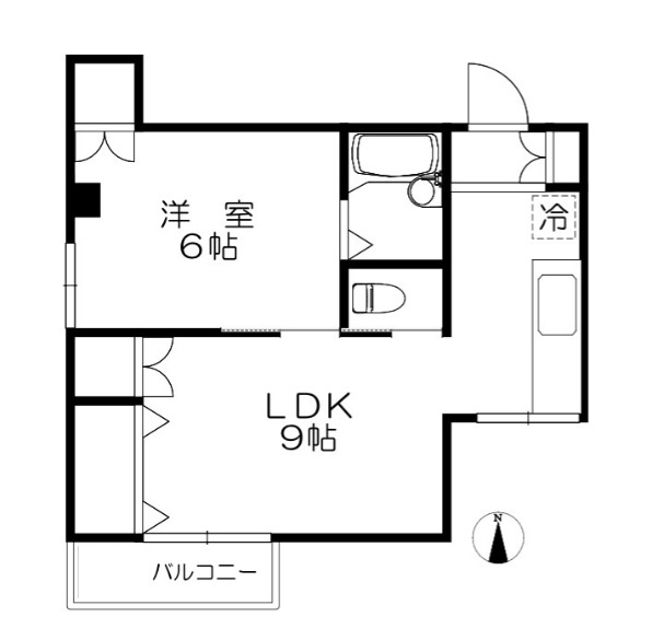 コーポ塩田の間取り|南向き南西角部屋の1LDK