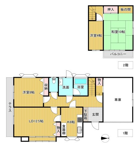 平坦地で陽当たり良好なガレージハウス2SLDKの間取り|2SLDKの間取り