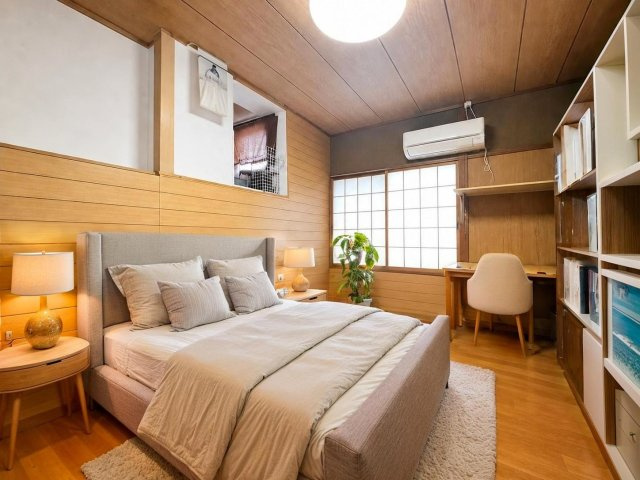 阿倍野区共立通1丁目の洋室|木目調の内装で温かみのある洋室です。寝室や書斎、子ども部屋など幅広く活用できます♪