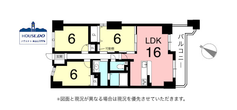 ペット可！ バス停「竹越」徒歩約3分！ユニーブル千代田橋2の間取り|専有面積74.16㎡、3LDKのお部屋です。
全居室が約6帖とゆとりのある間取りとなっています。