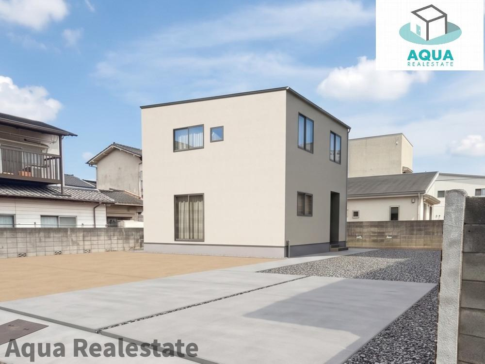 オール電化デザイナーズハウス高松市木太町㉗の完成予想図|前面道路含む現地写真です
