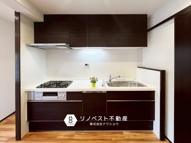 マンハイムグラン石切のキッチン|食洗機付きのシステムキッチン。
洗面へ出入りができる扉があり、家事動線もバッチリ◎