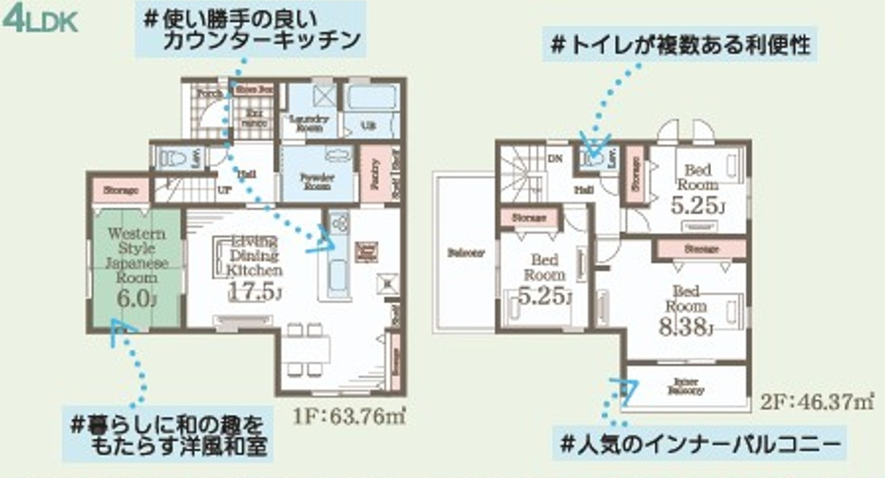 【新築戸建】【家具＆LDKエアコン付】　いわき市四倉町上仁井田2期　長期優良住宅の間取り|1号棟の間取りです。ご参照ください。