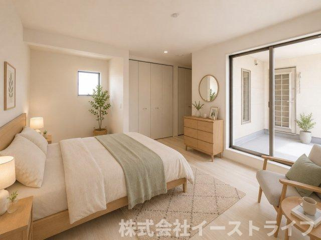 【新築戸建】　いわき市平赤井2期　長期優良住宅　全1棟の寝室|書籍棚を置いてライブラリースペースにしたり、机を置いてリモートスペースにしたりとライフスタイルに合わせて色々活用できるスペースです！