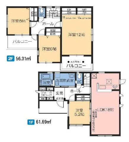 新築　前橋市富士見町時沢第５　6号棟の間取り|建物面積118.00㎡　全居室南向き♪広々12帖の主寝室はゆっくり休めますね♪シューズインクローク・各部屋収納付きで便利です！日当たりの良いバルコニーはお洗濯物もよく乾きそうです◎
						
