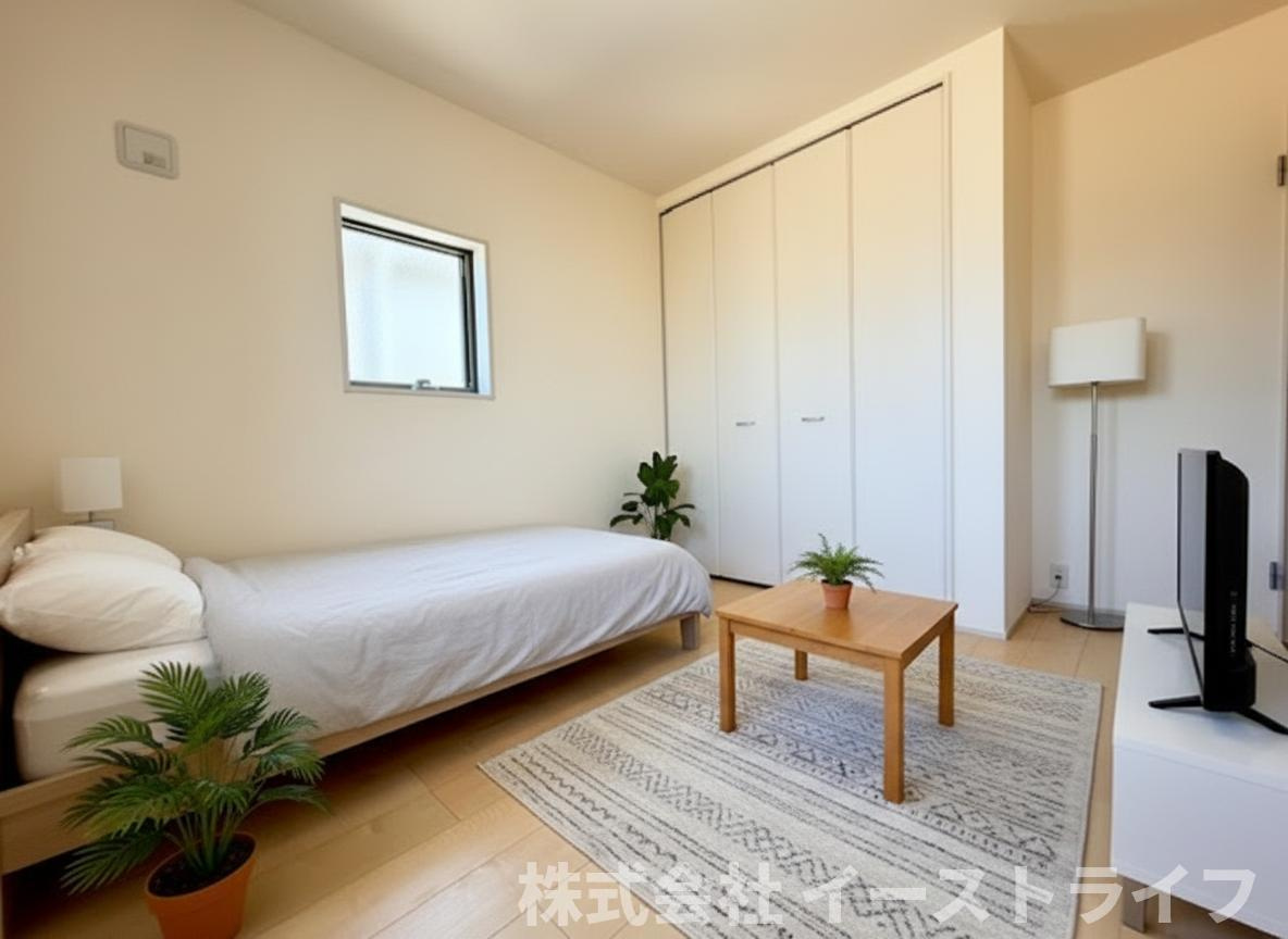 【新築戸建】　いわき市久之浜町第4　長期優良住宅の子供部屋|同社施工写真　洋室家具配置イメージ　本画像はCGで作成しており、実際に現地に 家具は置かれておりません。また、価格に 家具は含まれておりません。