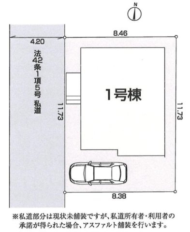 所沢市下安松・全1棟　新築一戸建　～2路線利用可能～の区画図|カースペース1台分。