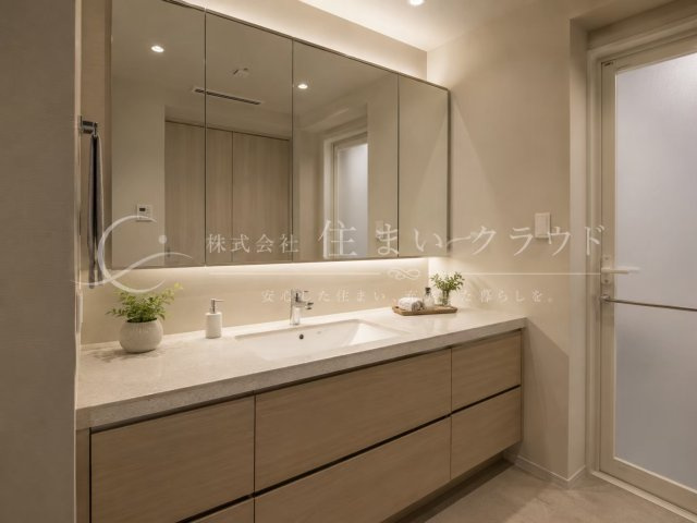 京王大和マンションの独立洗面台|～Powder Room～
洗面台を交換することで、朝の身支度や帰宅後の手洗いも気持ちよく使える空間に。
画像はリノベーション後の参考イメージです。間取りや仕様により仕上がりは異なります。