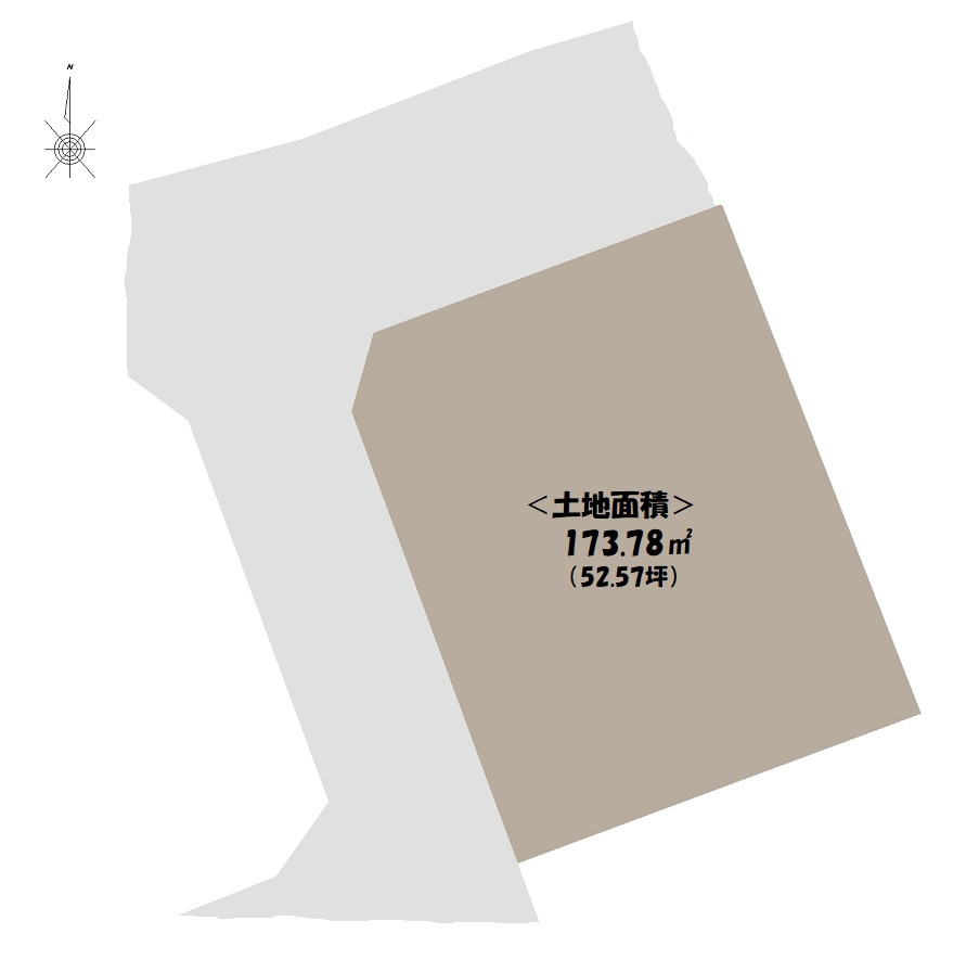 高知市十津5丁目-建築条件付き-売土地の区画図|土地面積：173.78㎡（52.57坪）…並列で駐車3台可能です。