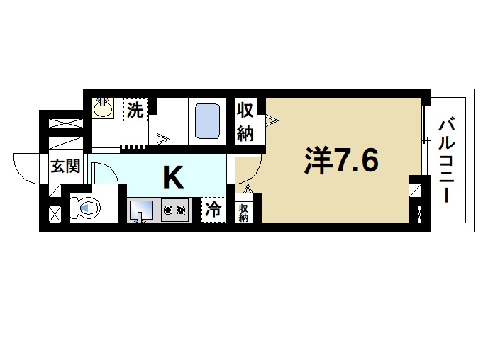ヒカルサ奈良大森西ノースの間取り|ゆったりと暮らせる1Kの間取りです。