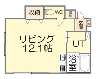 【間取り】 | エクレールコスモ | 間取りはこちら。洋室は12.1帖と一人暮らしであればゆとりのある空間。家具を置いても窮屈を感じることはなさそう