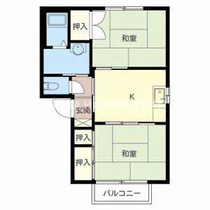 リバティーハイツの間取り|和室のお部屋が落ち着く２Ｋの間取りです＊