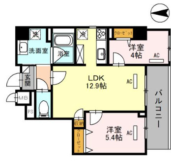 吹田市豊津町の賃貸マンションの間取り