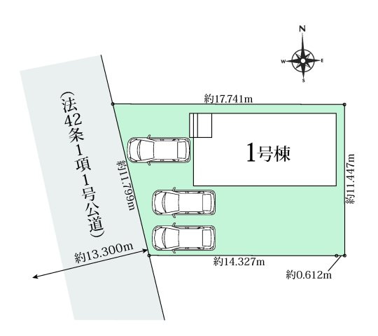 リナージュ前橋市朝日が丘町01期　１号棟の区画図|駐車場並列３台以上ご用意しています！来客時も重宝します♪
並列駐車なので、車の出し入れもしやすいですよ！