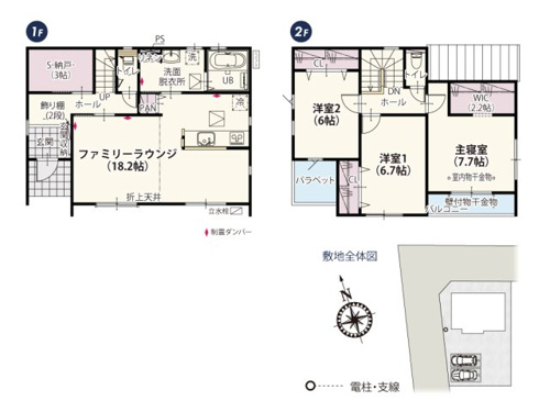 【間取り】 | キッチンと洗面所が隣接した家事動線は料理をしながら洗濯作業もできる移動がスムーズな便利な動線です! タンスなどの家具も置けて整理整頓がしやすい3帖の納戸付き♪