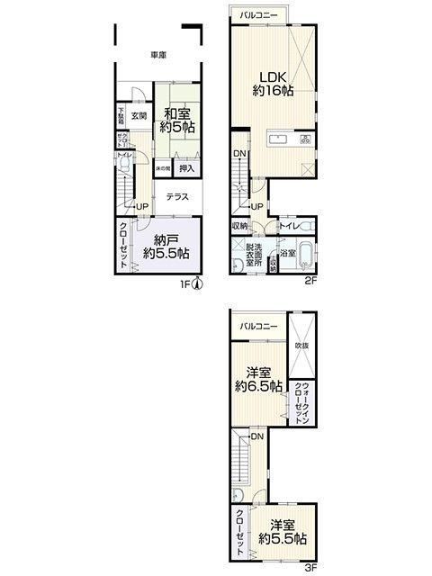 鶴見区諸口４丁目中古戸建の間取り|中古戸建　3LDK+S　土地面積：72.74㎡(公簿）　建物面積：106.66㎡　北向き