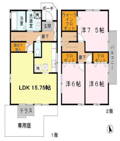 村山戸建借家A棟の間取り