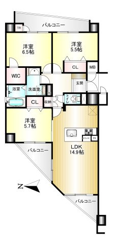 ピアッツァコート神宮前5階の間取り|3LDK　専有面積：75.25㎡
